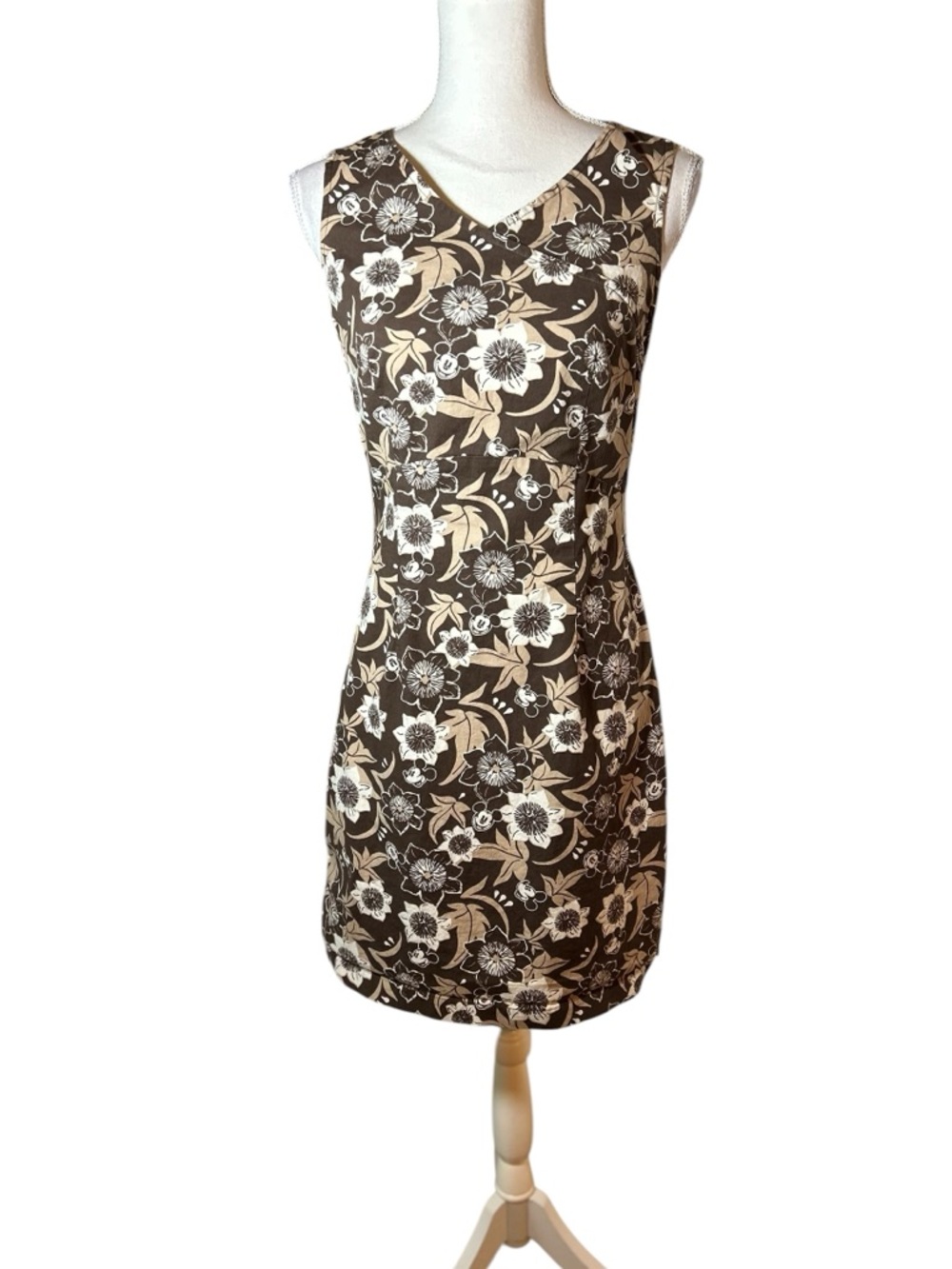 Disney Floral Sleeveless Mini Dress - Brown & Cream